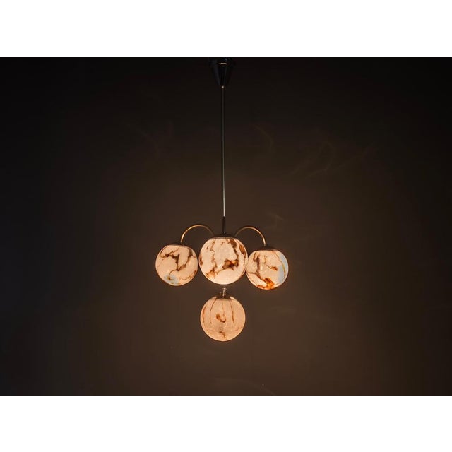 Art Deco Chandelier in Marble, Glass, Brass & Chrome, 1930s For Sale - Image 13 of 14