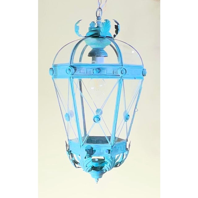 Vintage Solid Brass Hanging Lantern - Neoclassical Architectural Pendant Light For Sale - Image 15 of 17