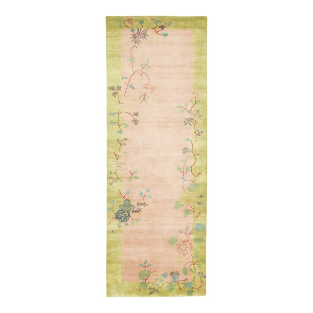 Contemporary Chinese Deco Style Floral Wool Polychromatic Runner by Rug & Kilim, India For Sale