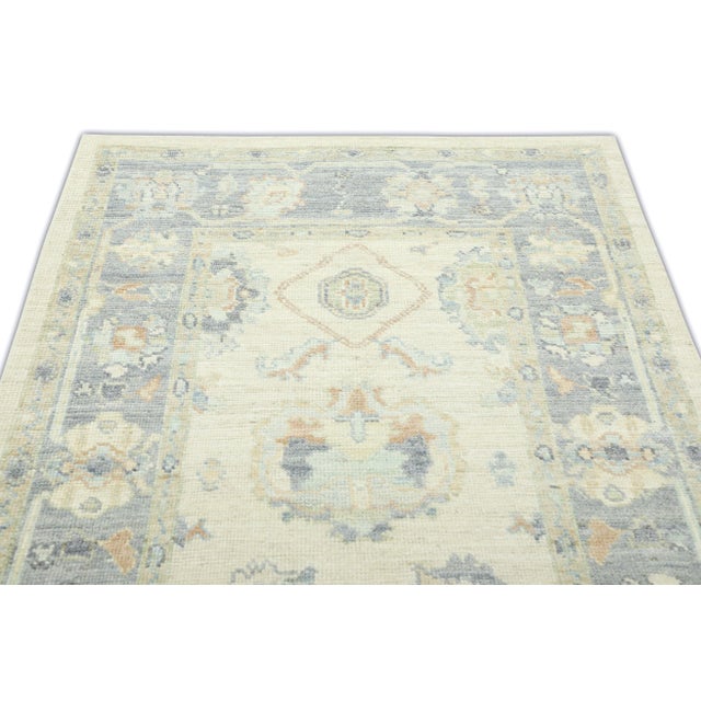 Silver Gray Field Multicolor Handwoven Turkish Oushak Rug 4' X 6'2" For Sale - Image 4 of 6