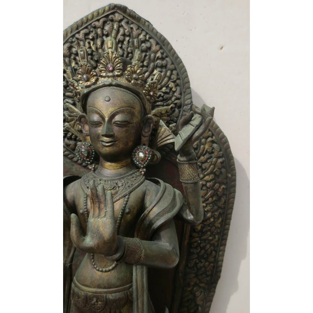 Asian Antique Copper Repousse Manjusri Late 19th Nepal For Sale - Image 3 of 16