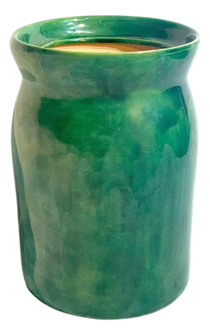 Vintage Green Hand Made Folk Art Glazed Terracotta Olive Jar