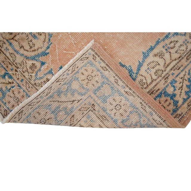 Traditional Ottoman Design Distressed Oushak Runner Rug Faded Colors Low Pile - 3'2″ X 12'2″ For Sale - Image 12 of 13