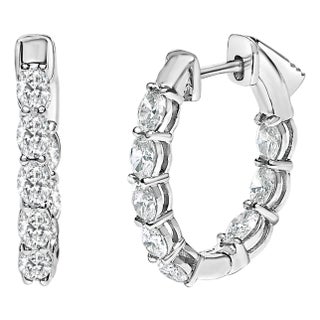14K White Gold 2 3/4 Cttw Oval Cut Lab Grown Diamond Inside Out Hoop Earrings For Sale