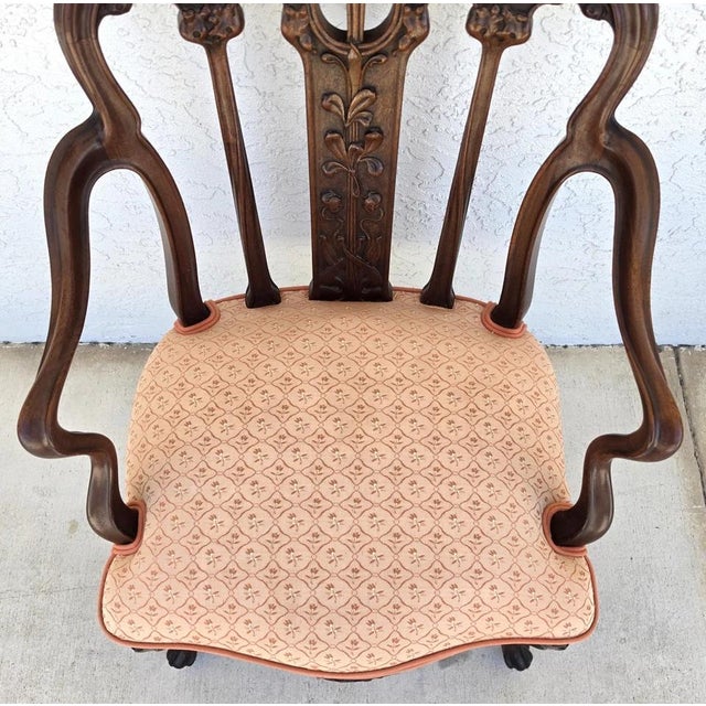 19th Century Antique Art Nouveau Edwardian Carved Walnut Armchair For Sale - Image 10 of 16