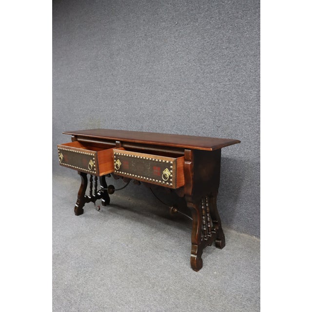 Brown Hastings Italian Walnut Baroque Style Sideboard With Tooled Leather Drawers For Sale - Image 8 of 11