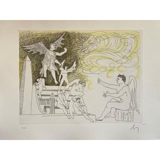 Enrico Baj, Italian Surrealist Aquatint Etching Enrico Baj Pop Art with Watercolor Painting, c.1980's For Sale