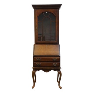 American Drew Solid Cherry Traditional Queen Anne 26" Secretary Desk W. Lighted Display Hutch 77-478 / 77-479 For Sale