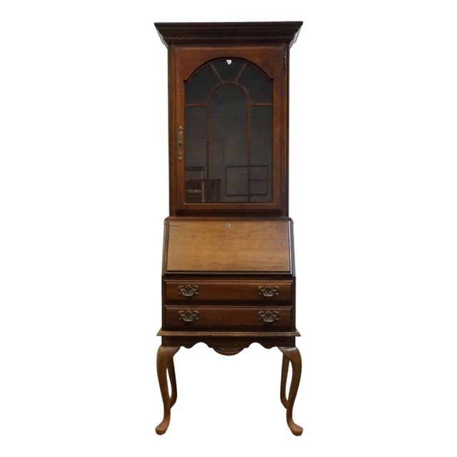 American Drew Solid Cherry Traditional Queen Anne 26" Secretary Desk W. Lighted Display Hutch 77-478 / 77-479 For Sale