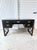Campaign Vintage Sligh Furniture Black Lacquer Campaign Desk With Gold-Tooled Leather Top & Faux Bamboo Base For Sale - Image 3 of 15
