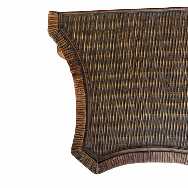 Serpentine Front Woven Rattan and Grasscloth Console, Sofa Table or Desk For Sale - Image 4 of 10
