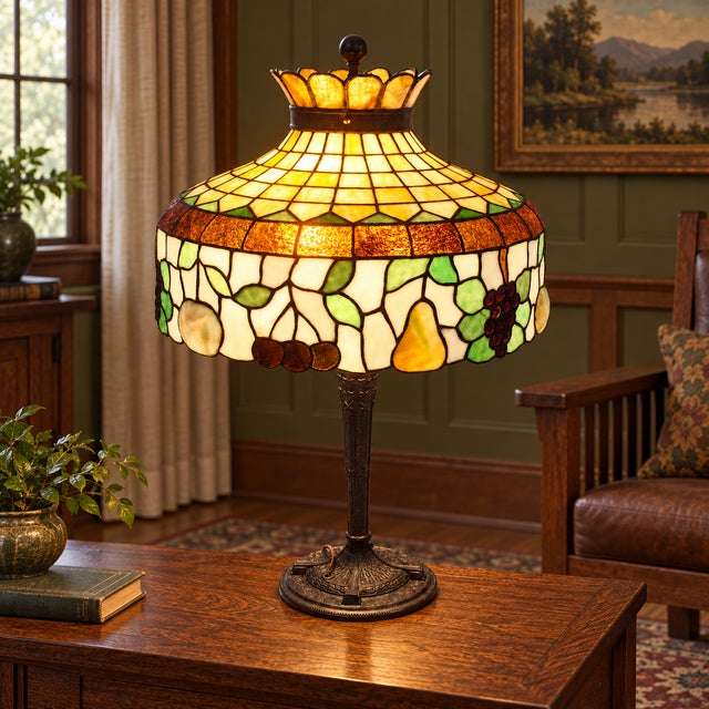 Early 1900's Williamson Leaded Glass Table Lamp For Sale - Image 10 of 10