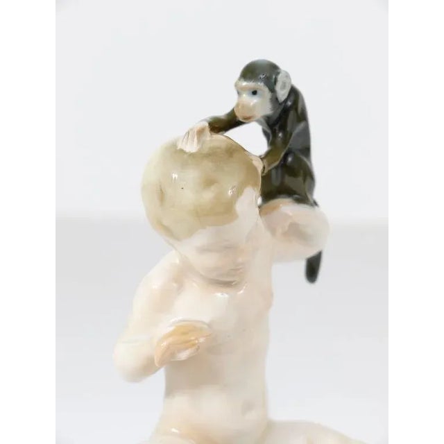 Porcelain Putto and Monkey Figurine attributed to Ferdinand Liebermann for Rosenthal, 1910 For Sale - Image 10 of 11