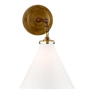 Thomas O'Brien for Visual Comfort Signature Katie Small Conical Sconce in Hand-Rubbed Antique Brass with White Glass For Sale
