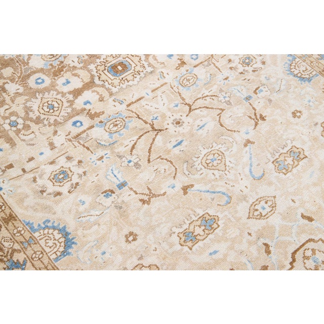 Textile 1960s Vintage Malayer Shabby Chic Handmade Floral Beige Wool Runner For Sale - Image 7 of 8