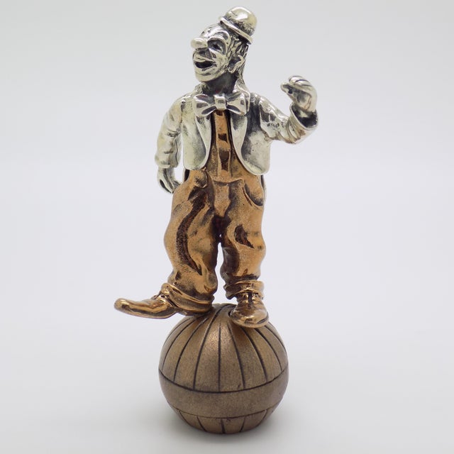 1970s Vintage Italian Handmade Genuine Silver & Brass Balancing Jester Angini Figurine, Made in Tuscany (Italy, Arezzo) For Sale - Image 5 of 14