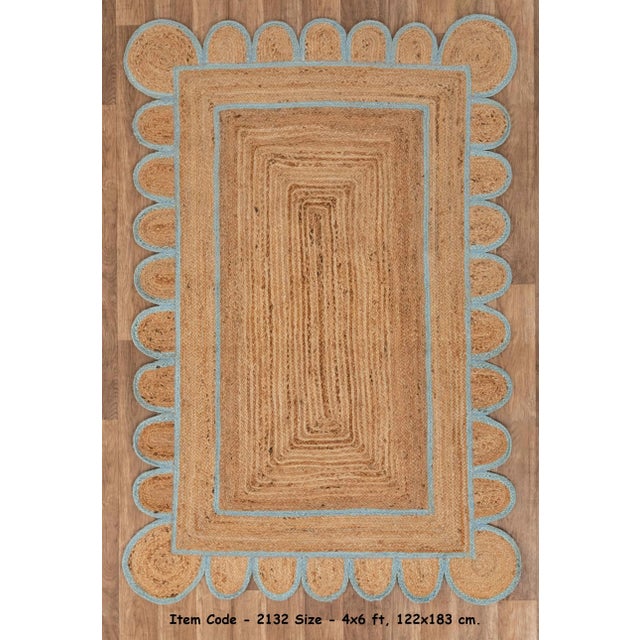 Scallop Jute Classic Blue Hand Made Rug - 5'x7' For Sale - Image 4 of 5