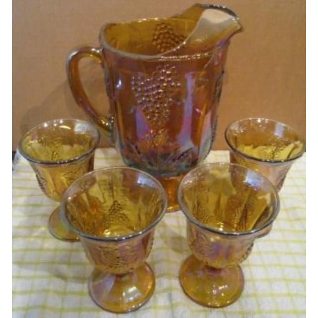 All 5 pieces, pitcher and matching 4 drinking glasses/goblets, are in excellent condition, PERFECT! with no cracks or...
