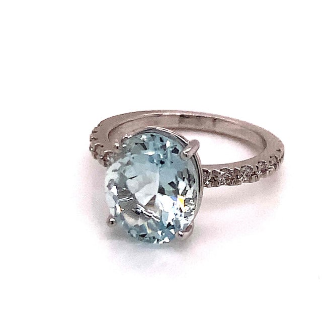 Natural Aquamarine Diamond Ring 14k White Gold 5.09 TCW Certified For Sale - Image 12 of 14