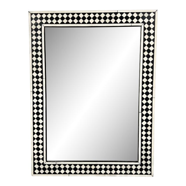 Art Deco Style Black & White Resin Diamond Design Wall, Table or Mantel Mirror For Sale