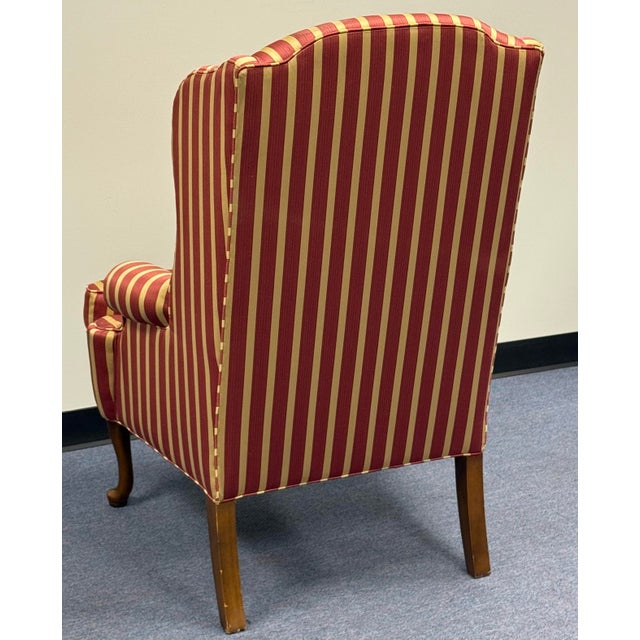 Late 20th Century Striped Upholstered Wingback Chairs- A Pair For Sale - Image 10 of 12