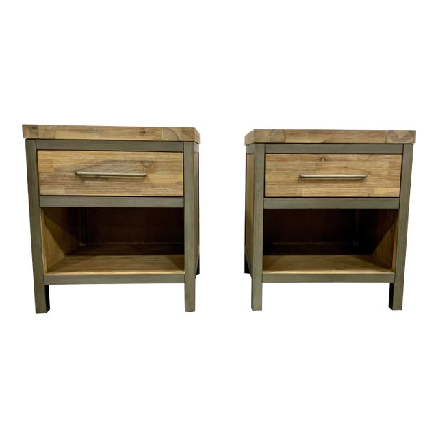 Organic Modern Rustic Wood Nightstands Pair For Sale
