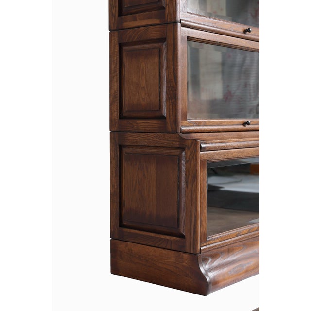 Brown Mission Style Oak Barrister Bookcase 5 Stack-Leaded Glass in Micheals Cherry For Sale - Image 8 of 18