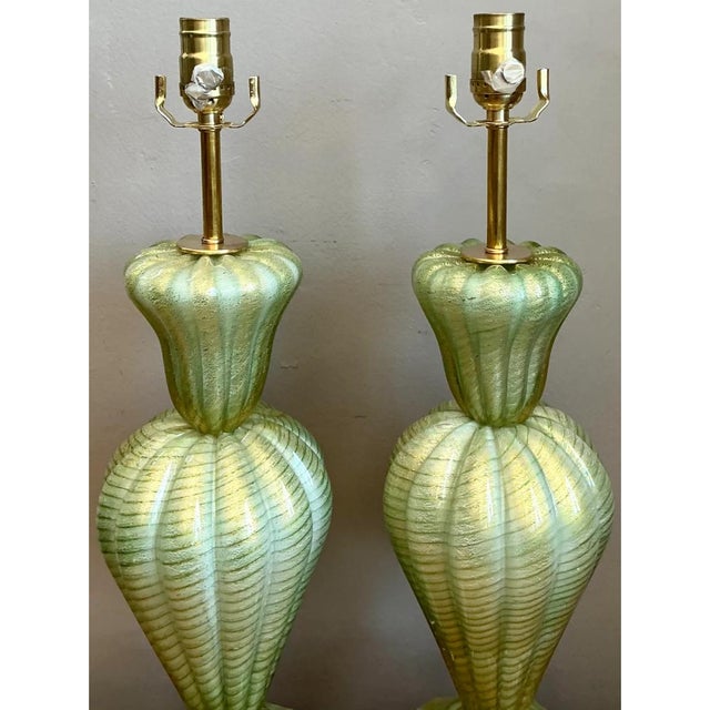 Vintage Italian Murano Glass Lamps With Lucite Plinths For Sale - Image 12 of 13