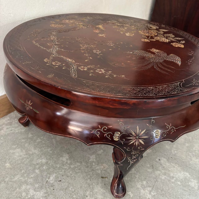 Asian Round Wooden Coffee Table For Sale - Image 3 of 6