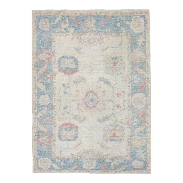 21st Century Oriental Hand Knotted Pastel & Cool Grey Turkish Oushak Rug 6'5" X 8'7" For Sale