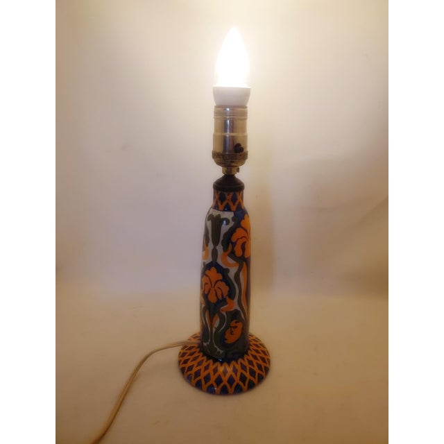 Antique Jules Verlingue Faience Lamp - Hand Painted Irises - 9" Tall -Signed Jv - France For Sale - Image 13 of 13