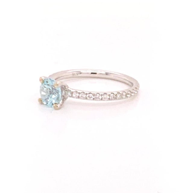 Diamond Aquamarine Ring 18k White Gold 1.08 TCW Certified, Size 6.5 For Sale - Image 4 of 7