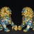 Pair of Vintage Cloisonné Gilt Bronze Guardian Lion Statues With Turquoise Enamel For Sale - Image 9 of 11
