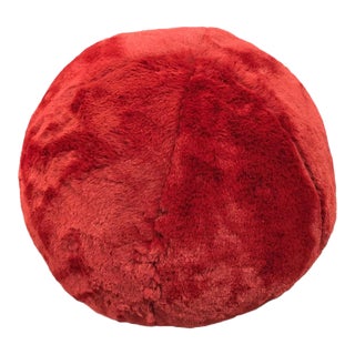 Cranberry Faux Fur Ball Pillow For Sale