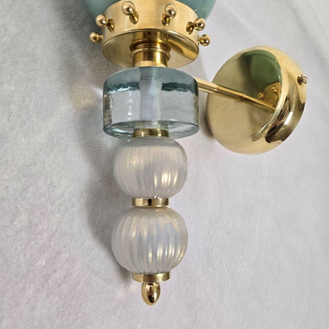 1990s Pair of Acqua Green Murano Glass Sconces For Sale - Image 9 of 12