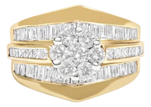 14K Yellow Gold 2-1/3 Cttw Diamond Cluster Channel Set Chevron Shaped Band Engagement Ring & Wedding Band Set (H-I Color, SI1-SI2 Clarity)- Size 7-1/4