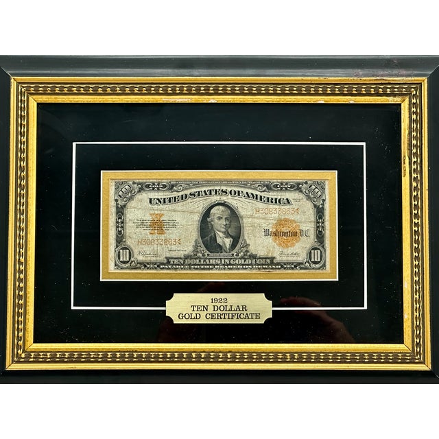 Authentic Beautifully Museum Framed 1922 United States Currency $10 Dollar Bill - Gold Certificate For Sale - Image 4 of 17
