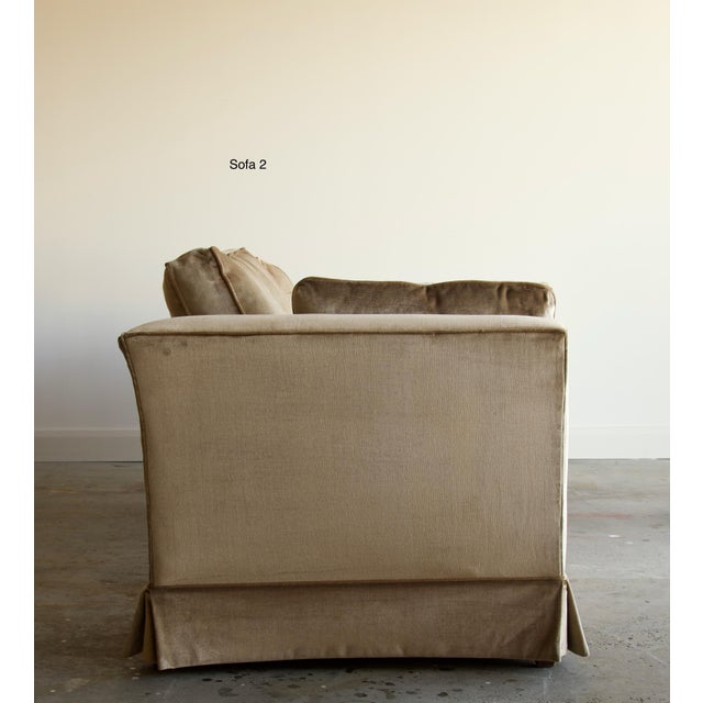 Late 20th Century Champagne Velvet Pair of Tuxedo Sofas by Sherrill, Made in Usa For Sale - Image 9 of 13