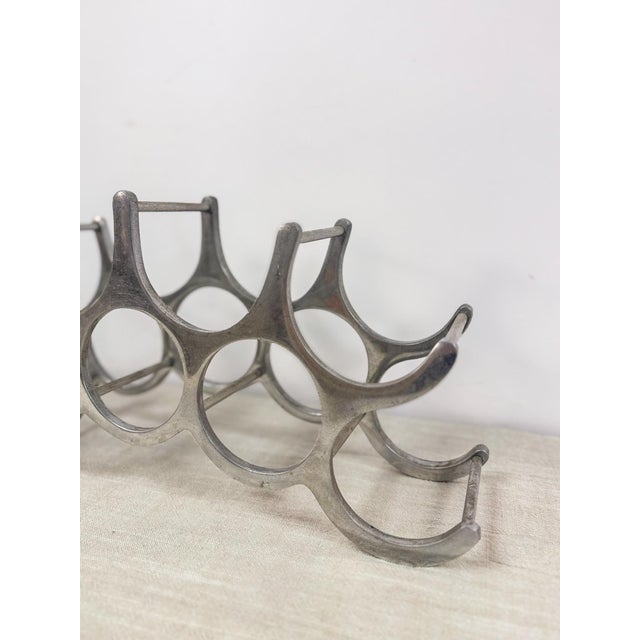 Vintage Brutalist Aluminum Wine Rack 9-Bottle MCM Barware Mid Century Wine Rack For Sale - Image 4 of 8