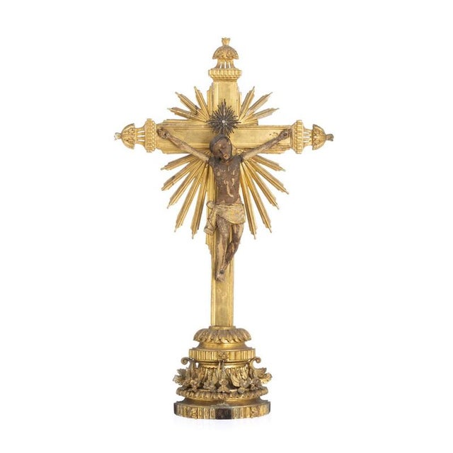 Portuguese Artist, Sacred Crucifix, 19th Century, Polychrome and Gilded Wood For Sale - Image 6 of 6