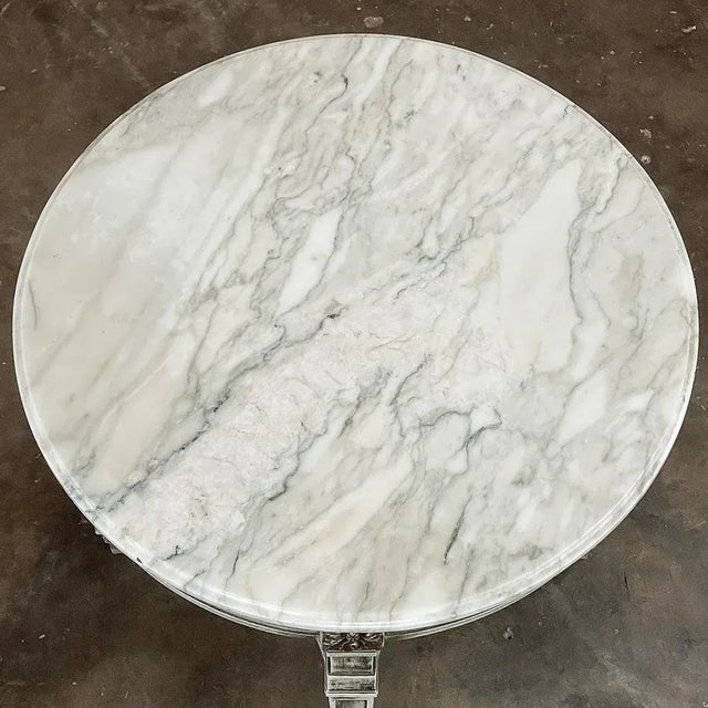 Late 19th Century 19th Century French Neoclassical Round Painted End Table With Carrara Marble Top For Sale - Image 5 of 13