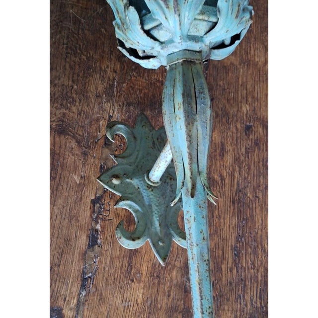 Mid-Century Modern Mid-Century French Iron Outdoor Lantern with Acanthus Leaves For Sale - Image 3 of 10