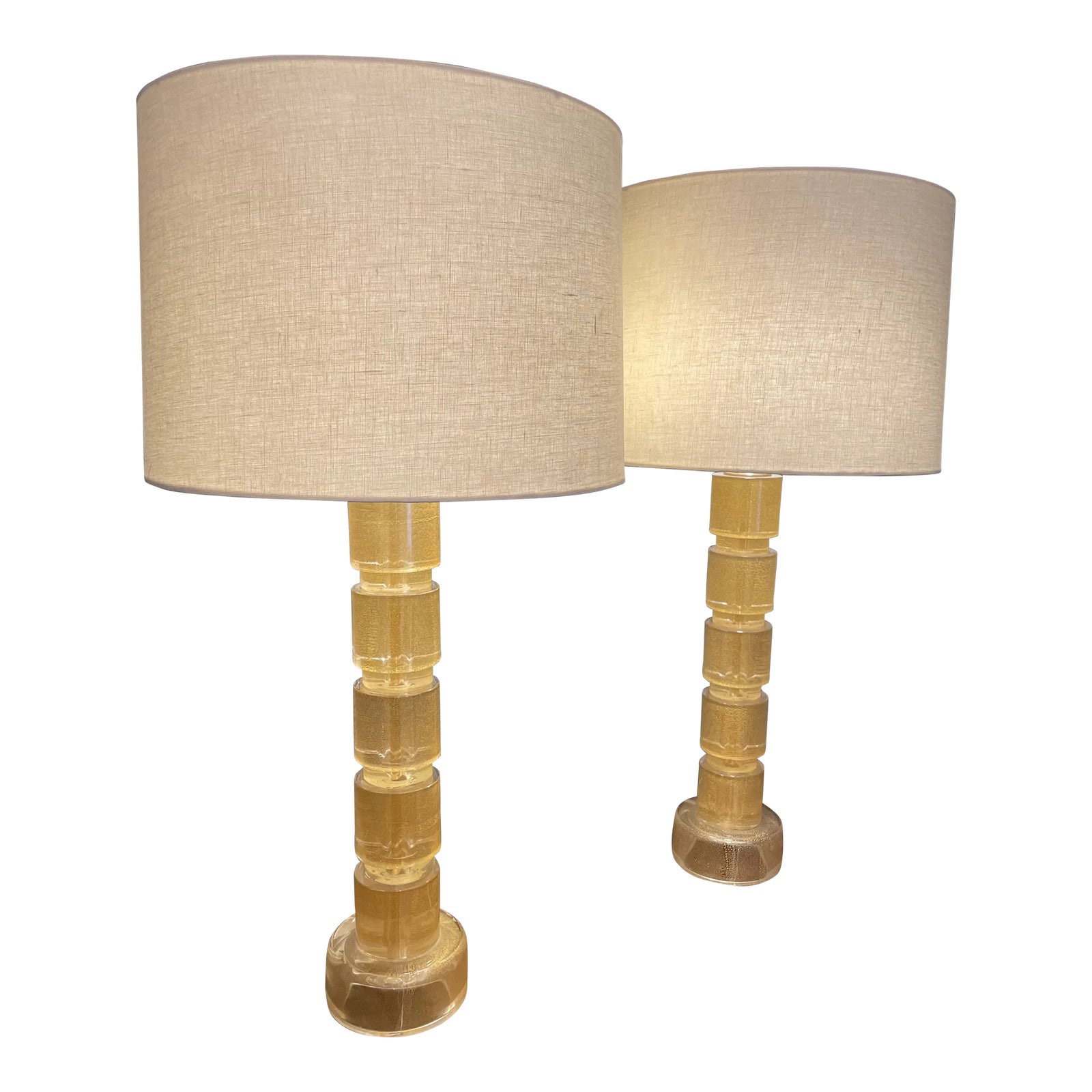 Contemporary Nancy Corzine Murano Cylinder Lamps - a Pair | Chairish