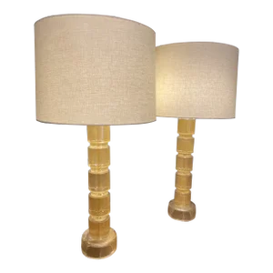 Contemporary Nancy Corzine Murano Cylinder Lamps - a Pair