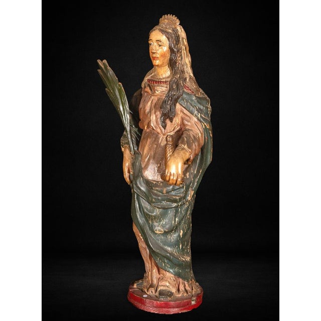 Spanish Artist, Figure of Saint Catherine, 18th Century, Polychrome Wood For Sale - Image 6 of 9