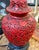 Early 20th Century Antique Asian Red Cinnabar Lamp With Original Paper Pleated Shade For Sale - Image 5 of 12