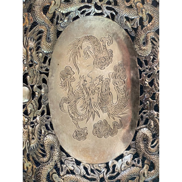 Late 19th Century Late 19th Century Wang Hing Chinese Sterling Silver Reticulated Dish With Dragon and Bat Motifs For Sale - Image 5 of 8