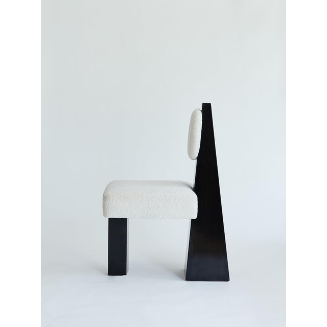 Made to order boucle and wood chair designed by Christian Siriano. Lacquered Black Base Fabric for seat/back cushion:...