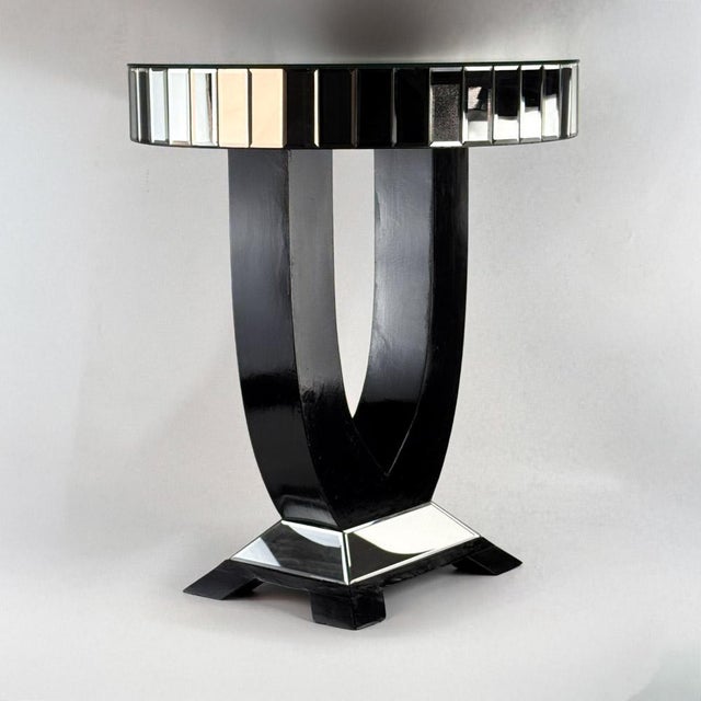 Art Deco Round Mirrored Bar Table in Black Painted Wood, 1930s For Sale - Image 3 of 18