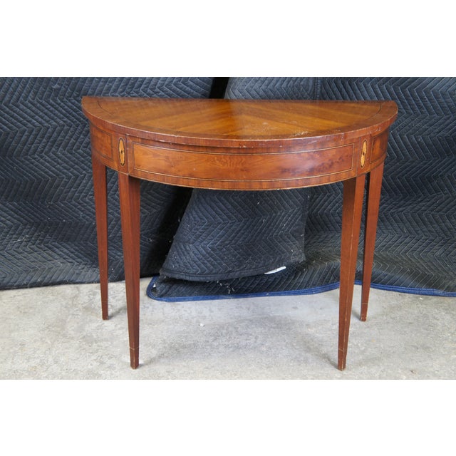 Mid 20th Century Federal Style Mahogany & Fruitwood Inlay Demilune ...